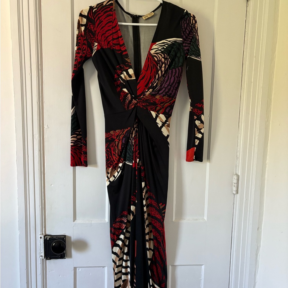 Issa London Black and Red Patterned Wrap Dress